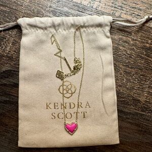 Kendra Scott Gold Necklace with Hot Pink Heart Pendant